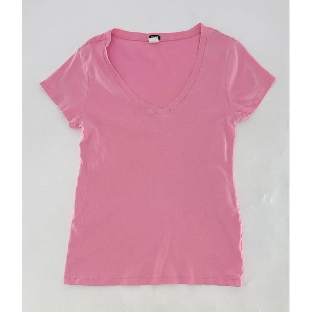J.Crew Factory‎ Women’s Pink Lightweight V-Neck Pink T-Shirt Size Large See Pics